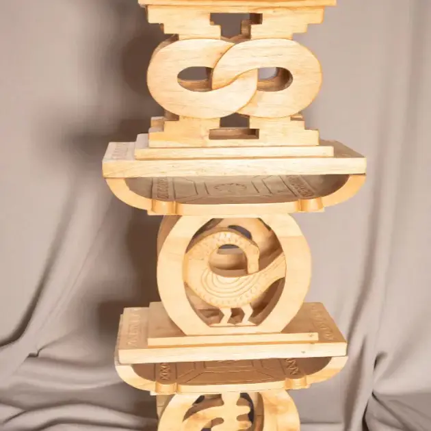 Hand-Carved Adinkra Symbol Stool